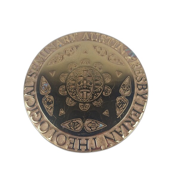 Polished Brass Collectible Trivet Plaque Wall Art Austin Presbyterian  6 in - Picture 1 of 9